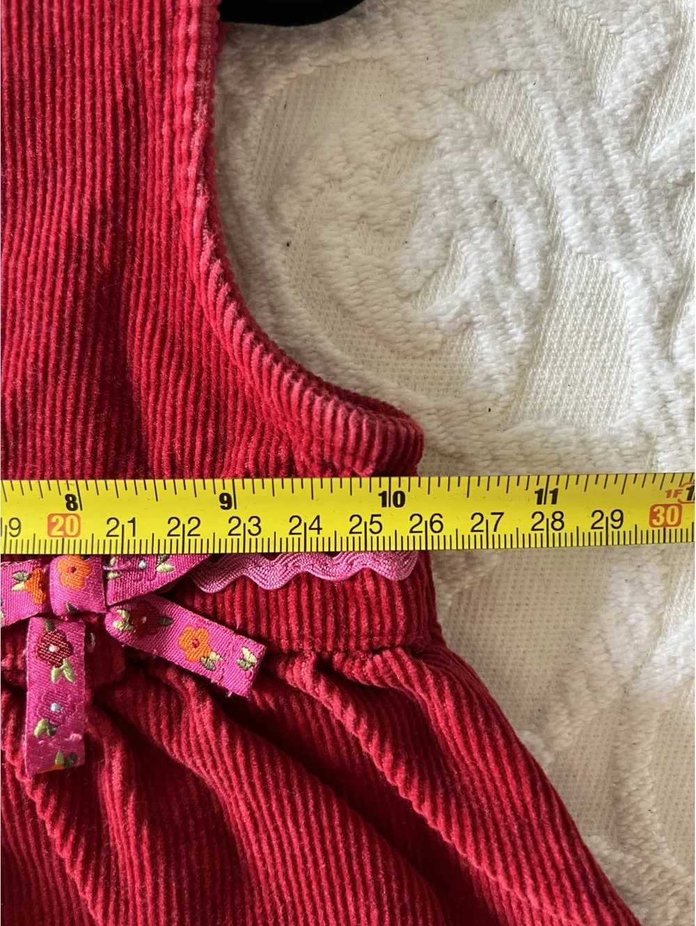 Vintage Y2K 2006 Gymboree Red Corduroy Pink Floral Detail Ribbon Dress